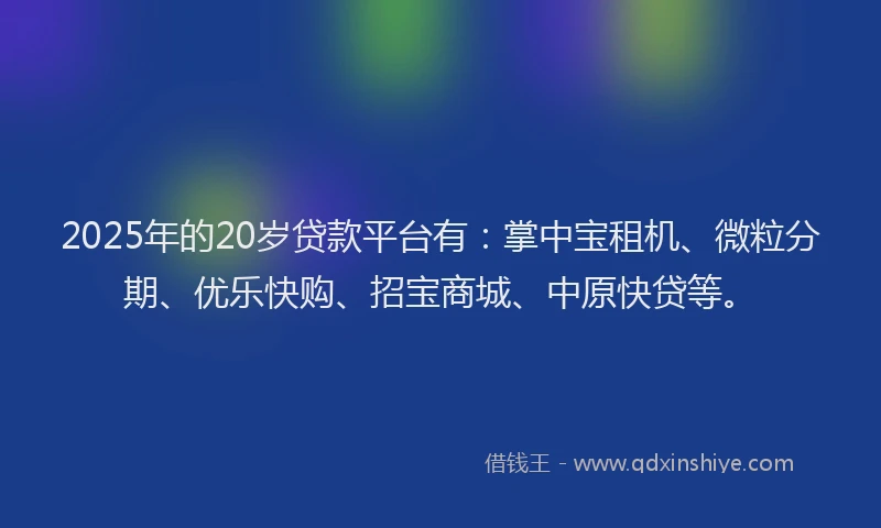 2025年的20岁贷款平台有：掌中宝租机、微粒分期、优乐快购、招宝商城、中原快贷等。