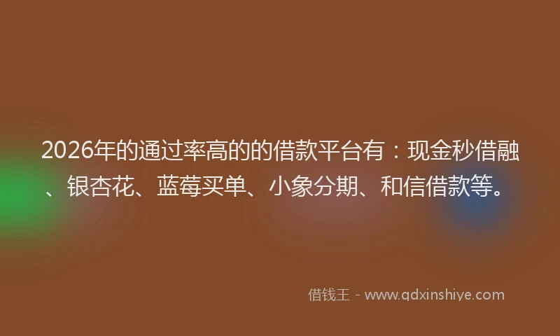 2026年的通过率高的的借款平台有:现金秒借融、银杏花、蓝莓买单、小象分期、和信借款等。