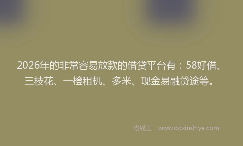 2026年的非常容易放款的借贷平台有：58好借、三枝花、一橙租机、多米、现金易融贷途等。