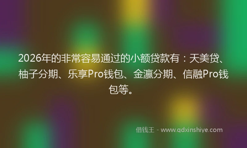 2026年的非常容易通过的小额贷款有：天美贷、柚子分期、乐享Pro钱包、金瀛分期、信融Pro钱包等。