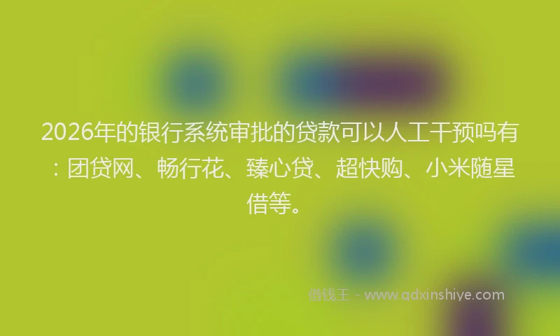 2026年的银行系统审批的贷款可以人工干预吗有：团贷网、畅行花、臻心贷、超快购、小米随星借等。