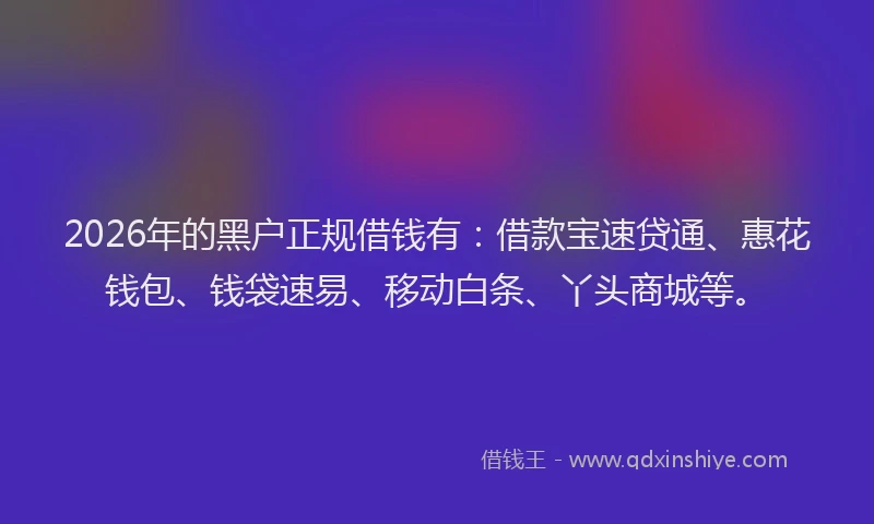 2026年的黑户正规借钱有:借款宝速贷通、惠花钱包、钱袋速易、移动白条、丫头商城等。