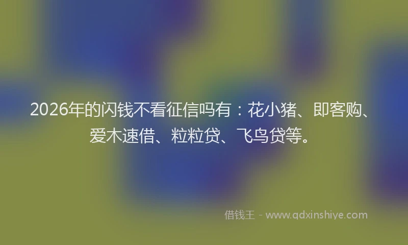 2026年的闪钱不看征信吗有：花小猪、即客购、爱木速借、粒粒贷、飞鸟贷等。