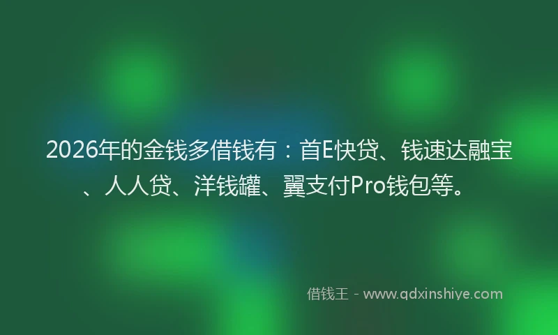2026年的金钱多借钱有:首E快贷、钱速达融宝、人人贷、洋钱罐、翼支付Pro钱包等。