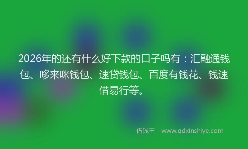2026年的还有什么好下款的口子吗有：汇融通钱包、哆来咪钱包、速贷钱包、百度有钱花、钱速借易行等。