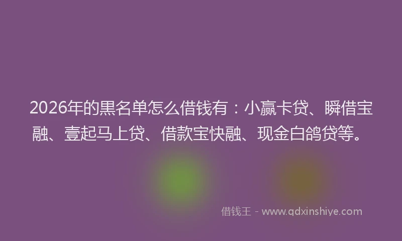 2026年的黒名单怎么借钱有：小赢卡贷、瞬借宝融、壹起马上贷、借款宝快融、现金白鸽贷等。