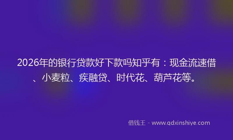 2026年的银行贷款好下款吗知乎有：现金流速借、小麦粒、疾融贷、时代花、葫芦花等。