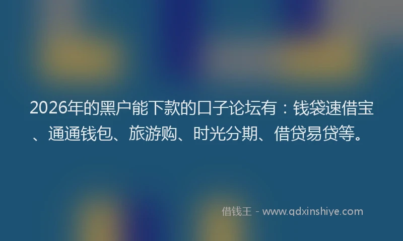 2026年的黑户能下款的口子论坛有：钱袋速借宝、通通钱包、旅游购、时光分期、借贷易贷等。