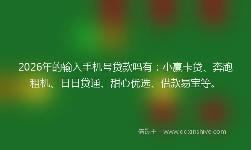 2026年的输入手机号贷款吗有：小赢卡贷、奔跑租机、日日贷通、甜心优选、借款易宝等。