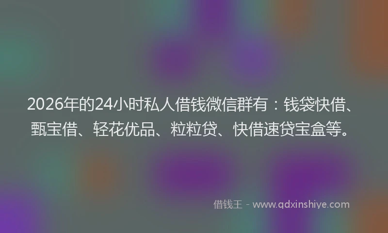 2026年的24小时私人借钱微信群有：钱袋快借、甄宝借、轻花优品、粒粒贷、快借速贷宝盒等。