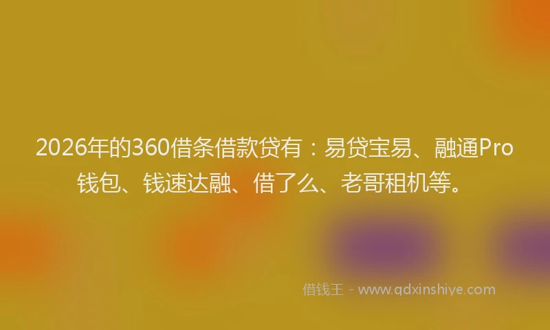2026年的360借条借款贷有：易贷宝易、融通Pro钱包、钱速达融、借了么、老哥租机等。
