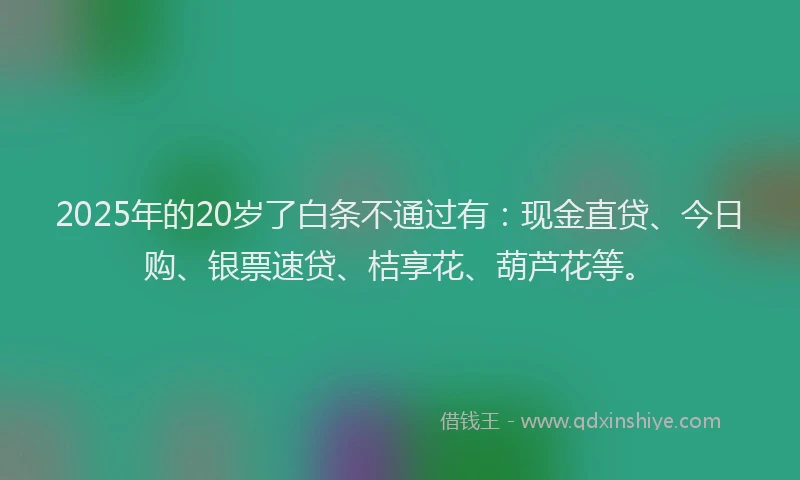 2025年的20岁了白条不通过有：现金直贷、今日购、银票速贷、桔享花、葫芦花等。