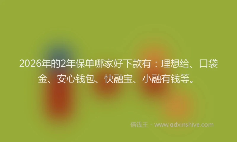 2026年的2年保单哪家好下款有：理想给、口袋金、安心钱包、快融宝、小融有钱等。
