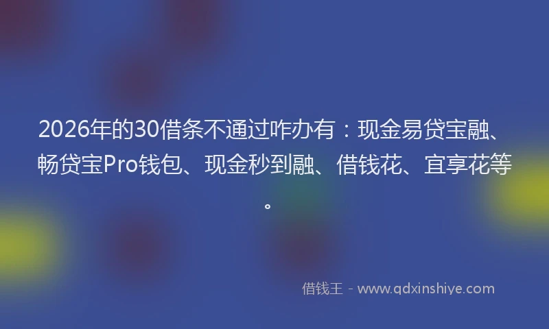 2026年的30借条不通过咋办有：现金易贷宝融、畅贷宝Pro钱包、现金秒到融、借钱花、宜享花等。