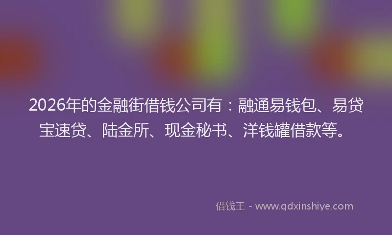 2026年的金融街借钱公司有：融通易钱包、易贷宝速贷、陆金所、现金秘书、洋钱罐借款等。