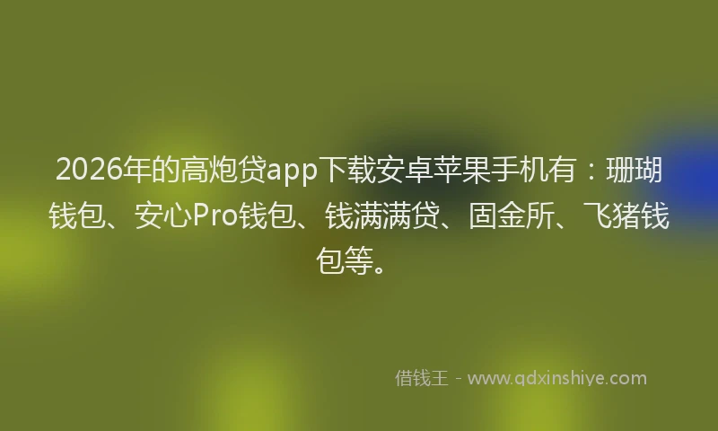 2026年的高炮贷app下载安卓苹果手机有：珊瑚钱包、安心Pro钱包、钱满满贷、固金所、飞猪钱包等。