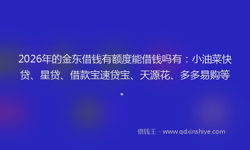 2026年的金东借钱有额度能借钱吗有：小油菜快贷、星贷、借款宝速贷宝、天源花、多多易购等。