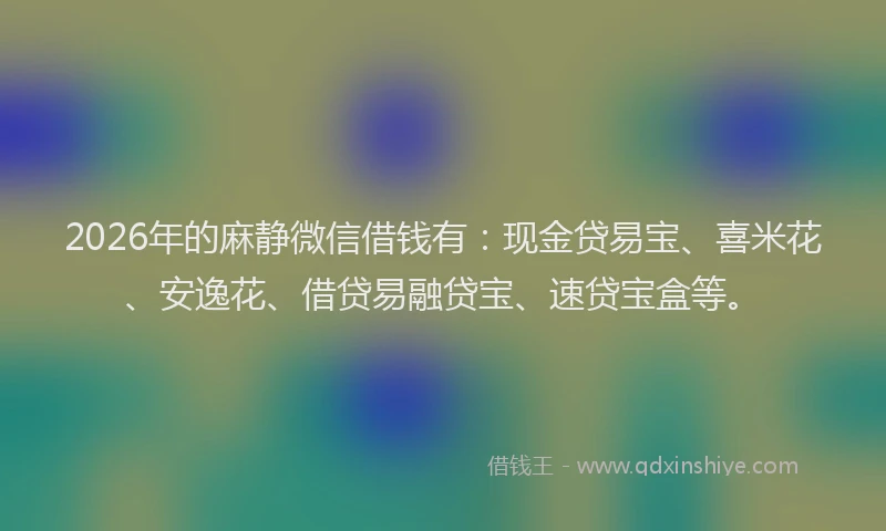 2026年的麻静微信借钱有：现金贷易宝、喜米花、安逸花、借贷易融贷宝、速贷宝盒等。