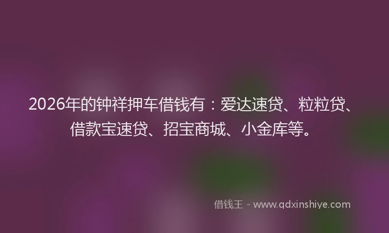 2026年的钟祥押车借钱有:爱达速贷、粒粒贷、借款宝速贷、招宝商城、小金库等。