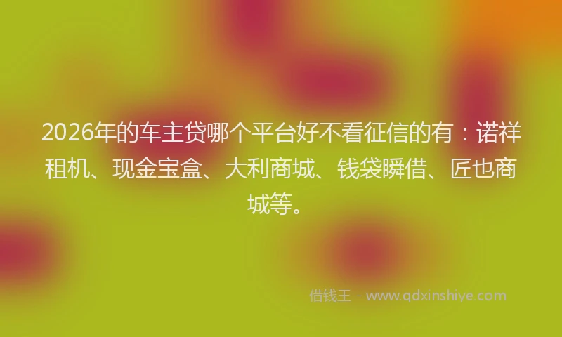 2026年的车主贷哪个平台好不看征信的有：诺祥租机、现金宝盒、大利商城、钱袋瞬借、匠也商城等。