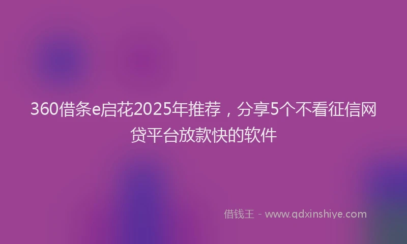 360借条e启花2025年推荐，分享5个不看征信网贷平台放款快的软件