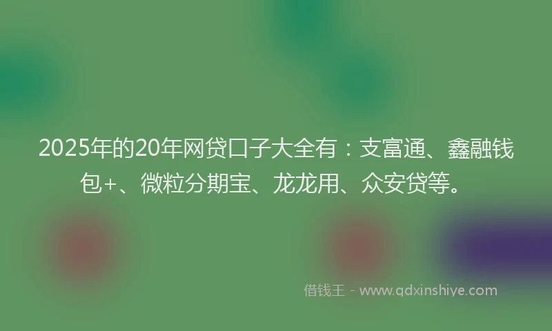 2025年的20年网贷口子大全有：支富通、鑫融钱包+、微粒分期宝、龙龙用、众安贷等。