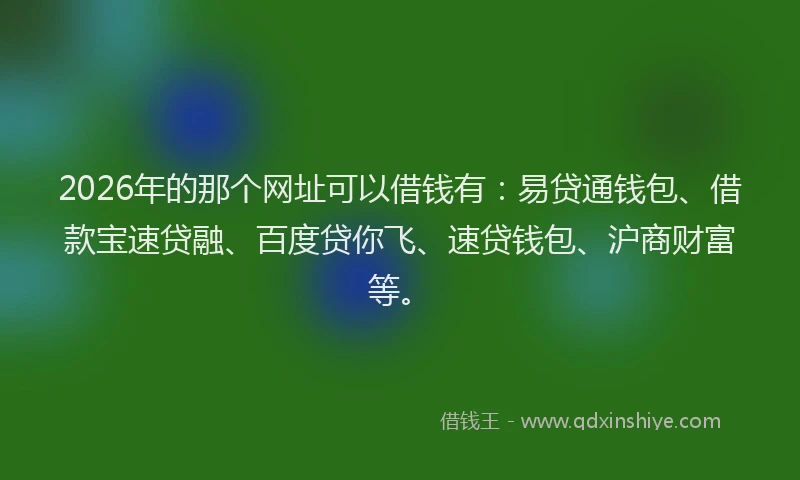 2026年的那个网址可以借钱有:易贷通钱包、借款宝速贷融、百度贷你飞、速贷钱包、沪商财富等。