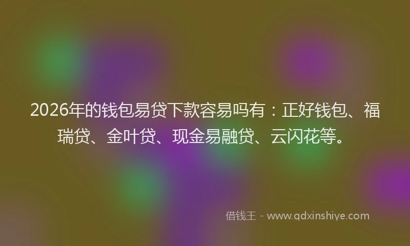 2026年的钱包易贷下款容易吗有:正好钱包、福瑞贷、金叶贷、现金易融贷、云闪花等。