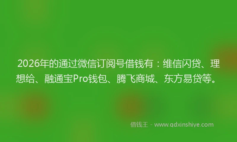 2026年的通过微信订阅号借钱有:维信闪贷、理想给、融通宝Pro钱包、腾飞商城、东方易贷等。