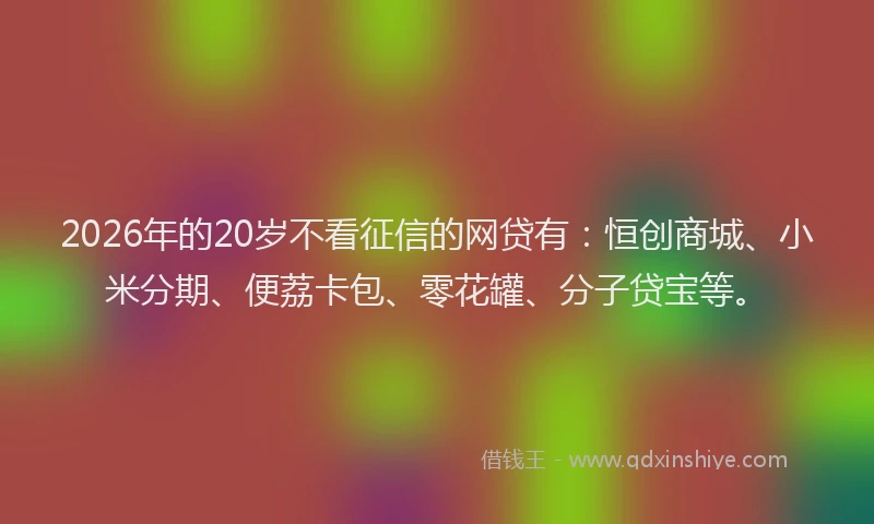 2026年的20岁不看征信的网贷有：恒创商城、小米分期、便荔卡包、零花罐、分子贷宝等。