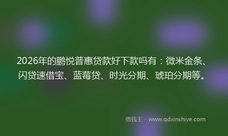 2026年的鹏悦普惠贷款好下款吗有：微米金条、闪贷速借宝、蓝莓贷、时光分期、琥珀分期等。