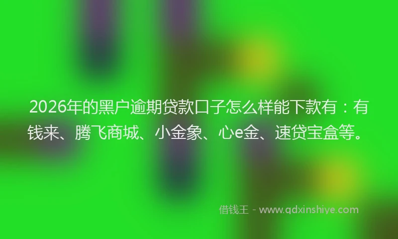 2026年的黑户逾期贷款口子怎么样能下款有：有钱来、腾飞商城、小金象、心e金、速贷宝盒等。