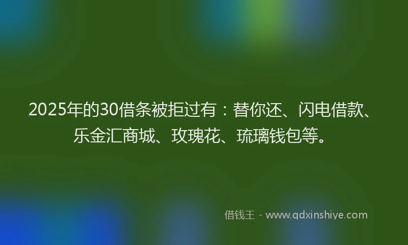 2025年的30借条被拒过有：替你还、闪电借款、乐金汇商城、玫瑰花、琉璃钱包等。