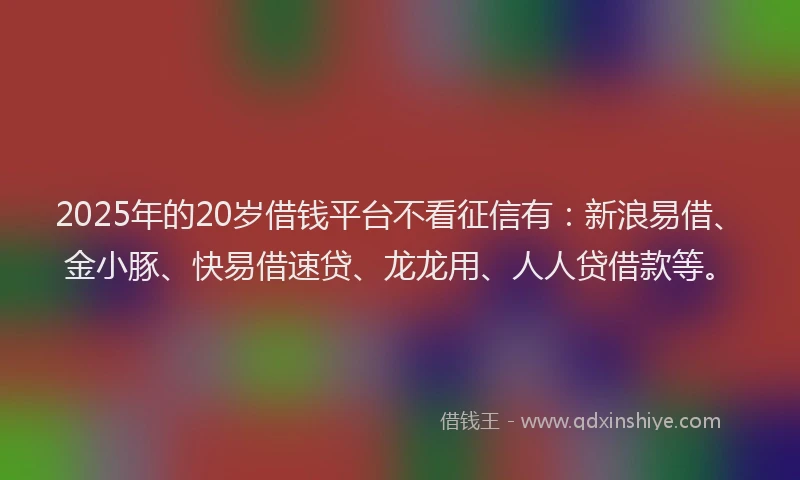 2025年的20岁借钱平台不看征信有：新浪易借、金小豚、快易借速贷、龙龙用、人人贷借款等。
