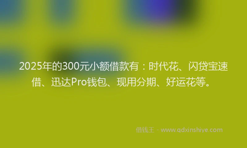 2025年的300元小额借款有：时代花、闪贷宝速借、迅达Pro钱包、现用分期、好运花等。