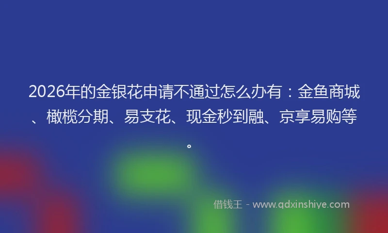 2026年的金银花申请不通过怎么办有:金鱼商城、橄榄分期、易支花、现金秒到融、京享易购等。