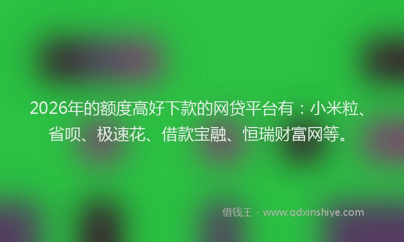 2026年的额度高好下款的网贷平台有：小米粒、省呗、极速花、借款宝融、恒瑞财富网等。