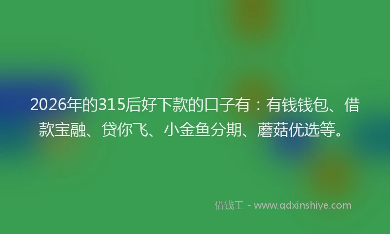 2026年的315后好下款的口子有：有钱钱包、借款宝融、贷你飞、小金鱼分期、蘑菇优选等。
