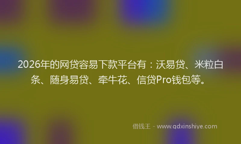 2026年的网贷容易下款平台有：沃易贷、米粒白条、随身易贷、牵牛花、信贷Pro钱包等。
