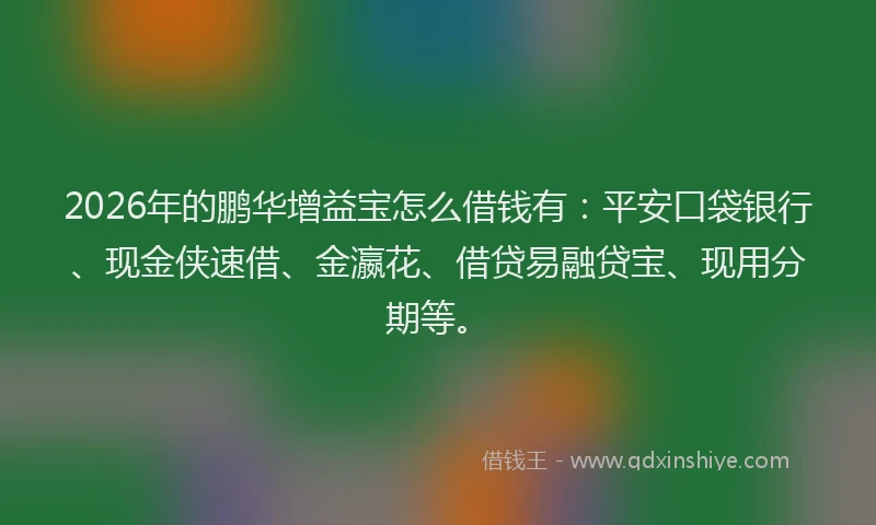 2026年的鹏华增益宝怎么借钱有：平安口袋银行、现金侠速借、金瀛花、借贷易融贷宝、现用分期等。