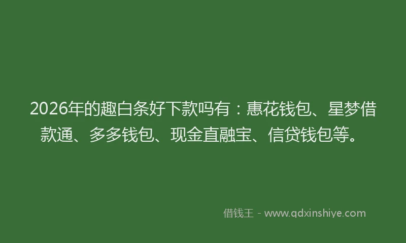2026年的趣白条好下款吗有：惠花钱包、星梦借款通、多多钱包、现金直融宝、信贷钱包等。
