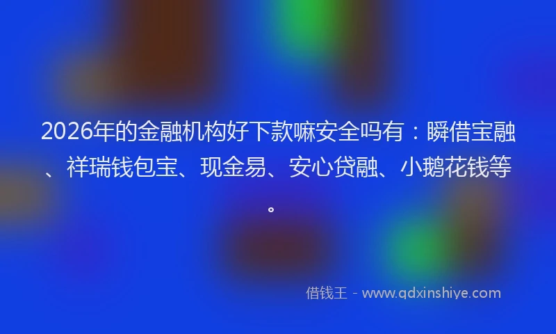 2026年的金融机构好下款嘛安全吗有：瞬借宝融、祥瑞钱包宝、现金易、安心贷融、小鹅花钱等。