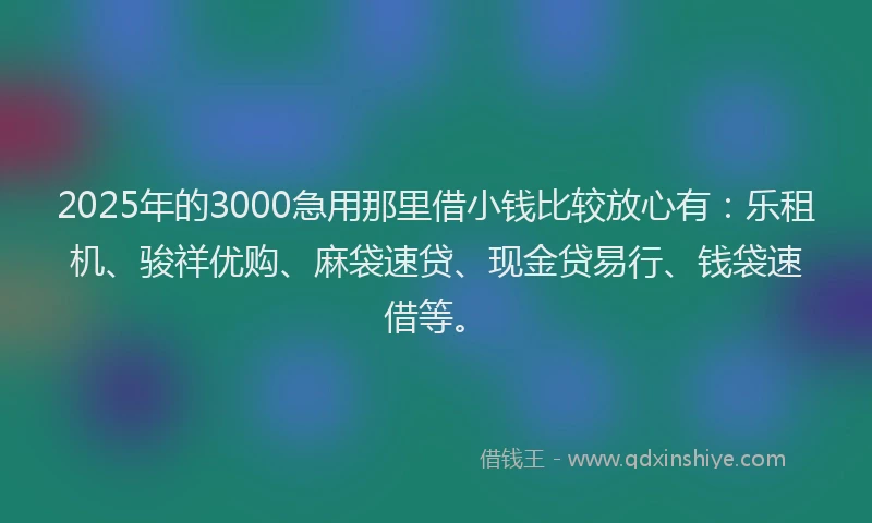 2025年的3000急用那里借小钱比较放心有:乐租机、骏祥优购、麻袋速贷、现金贷易行、钱袋速借等。