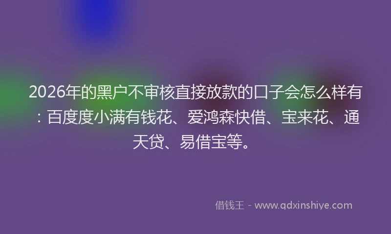 2026年的黑户不审核直接放款的口子会怎么样有：百度度小满有钱花、爱鸿森快借、宝来花、通天贷、易借宝等。