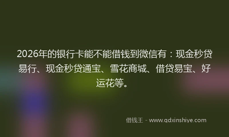 2026年的银行卡能不能借钱到微信有：现金秒贷易行、现金秒贷通宝、雪花商城、借贷易宝、好运花等。