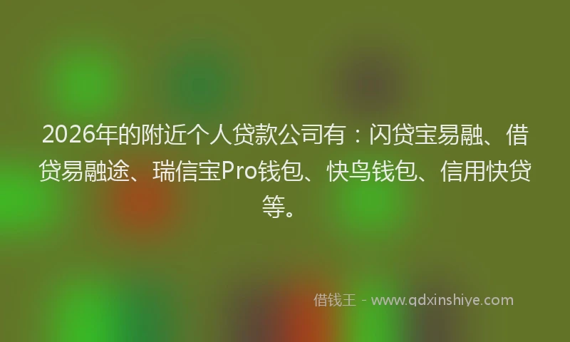 2026年的附近个人贷款公司有：闪贷宝易融、借贷易融途、瑞信宝Pro钱包、快鸟钱包、信用快贷等。