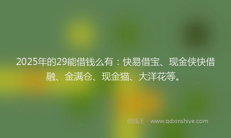 2025年的29能借钱么有：快易借宝、现金侠快借融、金满仓、现金猫、大洋花等。