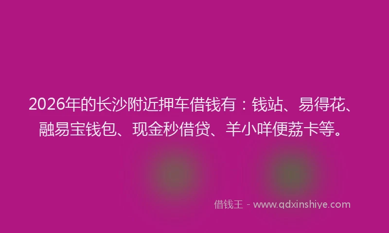 2026年的长沙附近押车借钱有：钱站、易得花、融易宝钱包、现金秒借贷、羊小咩便荔卡等。