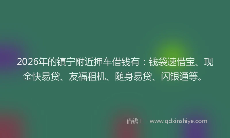 2026年的镇宁附近押车借钱有：钱袋速借宝、现金快易贷、友福租机、随身易贷、闪银通等。