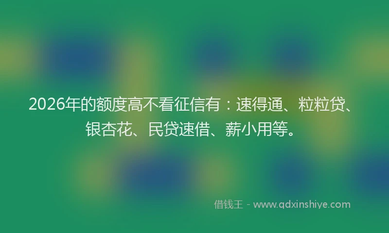 2026年的额度高不看征信有：速得通、粒粒贷、银杏花、民贷速借、薪小用等。